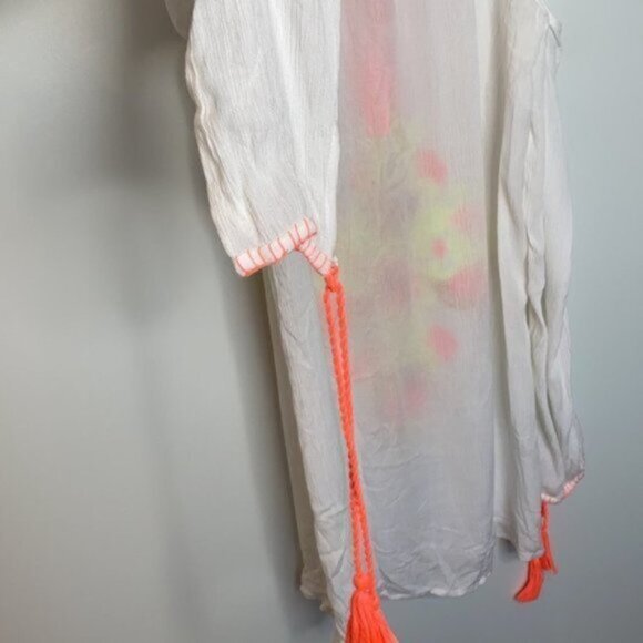Lucky & Coco Women White Cold shoulder Neon Embroidered Swim Coverup Size Medium - Picture 8 of 9